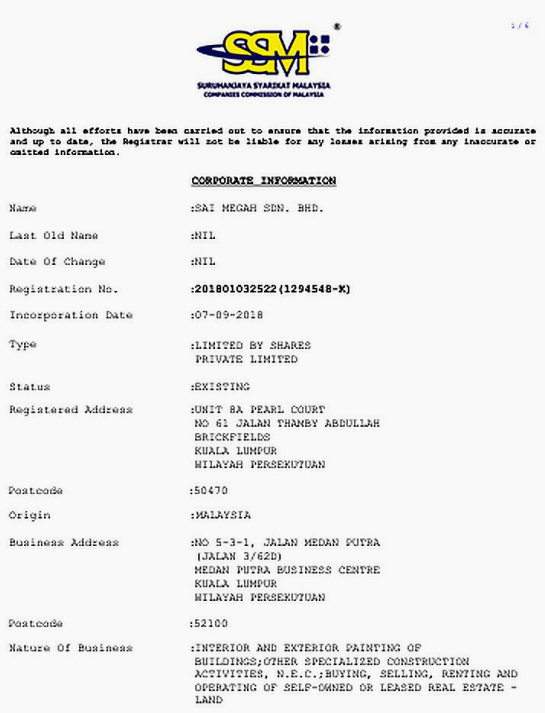SSM Certificate of Incorporation