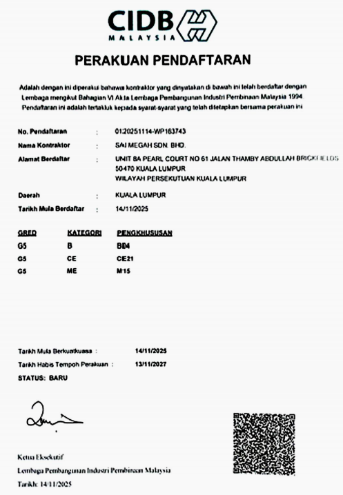CIDB Certificate Grade G7