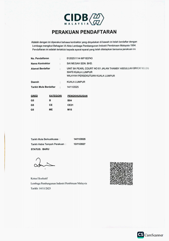 CIDB G5 Certificate