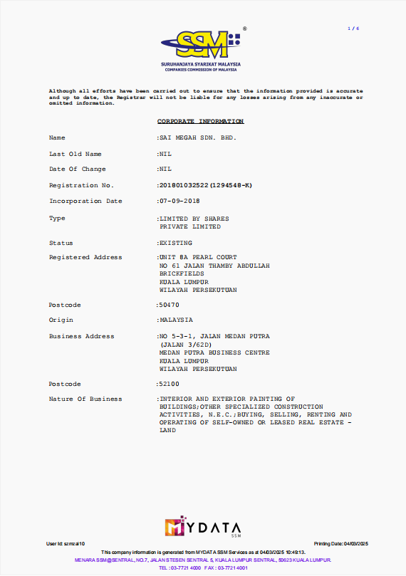 SSM Certificate of Incorporation